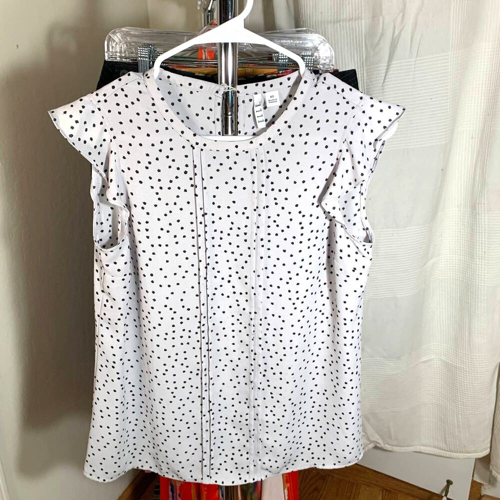 ELLE Poka Dot Women's Ruffle Sleeve Size XS